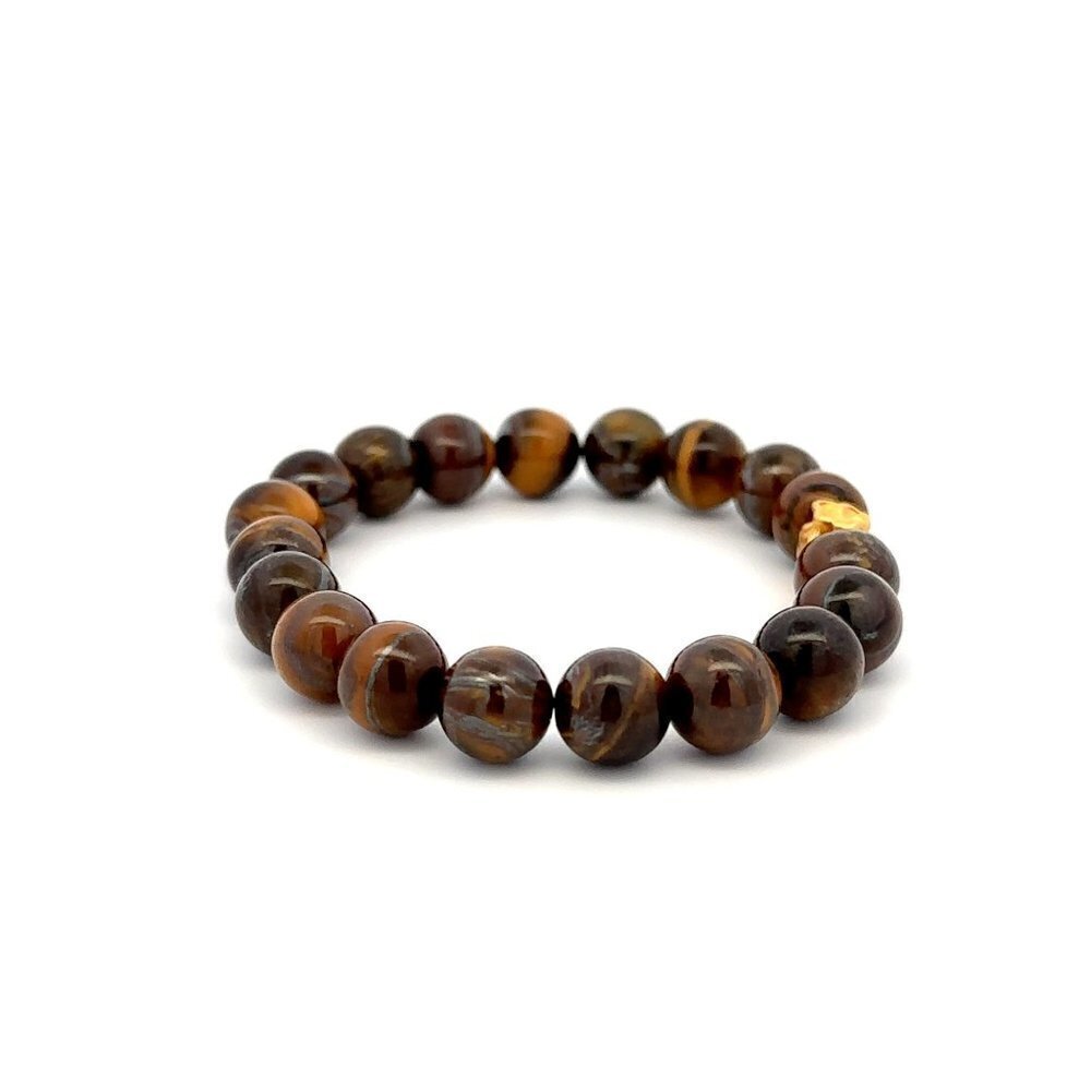 24K Gold Money Bag Lucky Charm Bracelet Gemstones Tiger Eye Brown 8 mm - Picture 3 of 5